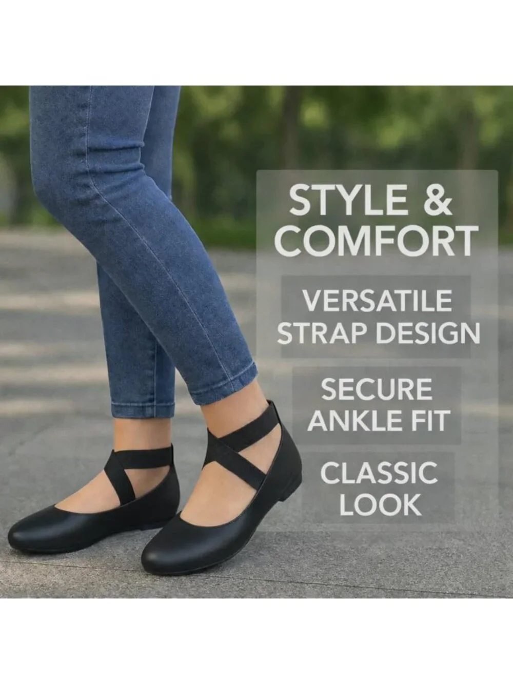 Women's All Black Foam Cushioned Closed Toe Criss Cross Elastic Strap Flat Shoes
